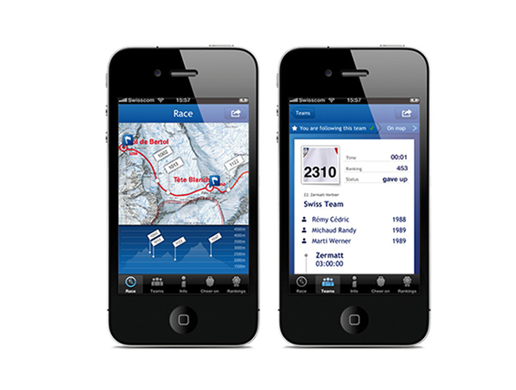 Screens der ersten Patrouille des Glaciers App