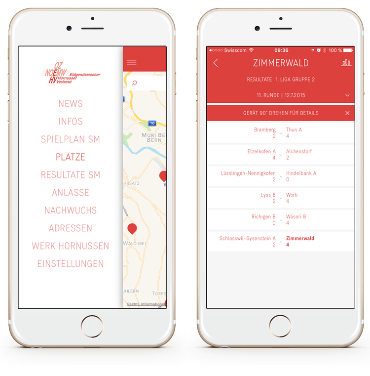 Ein Screenshot der Hornussen-App mit den Spielplänen.