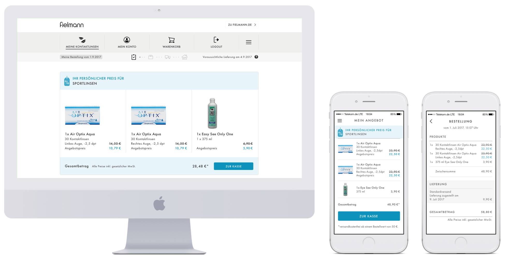 Ein Screenshot aus dem Web- und App-Projekt Fielmann Kontaktlinsen.