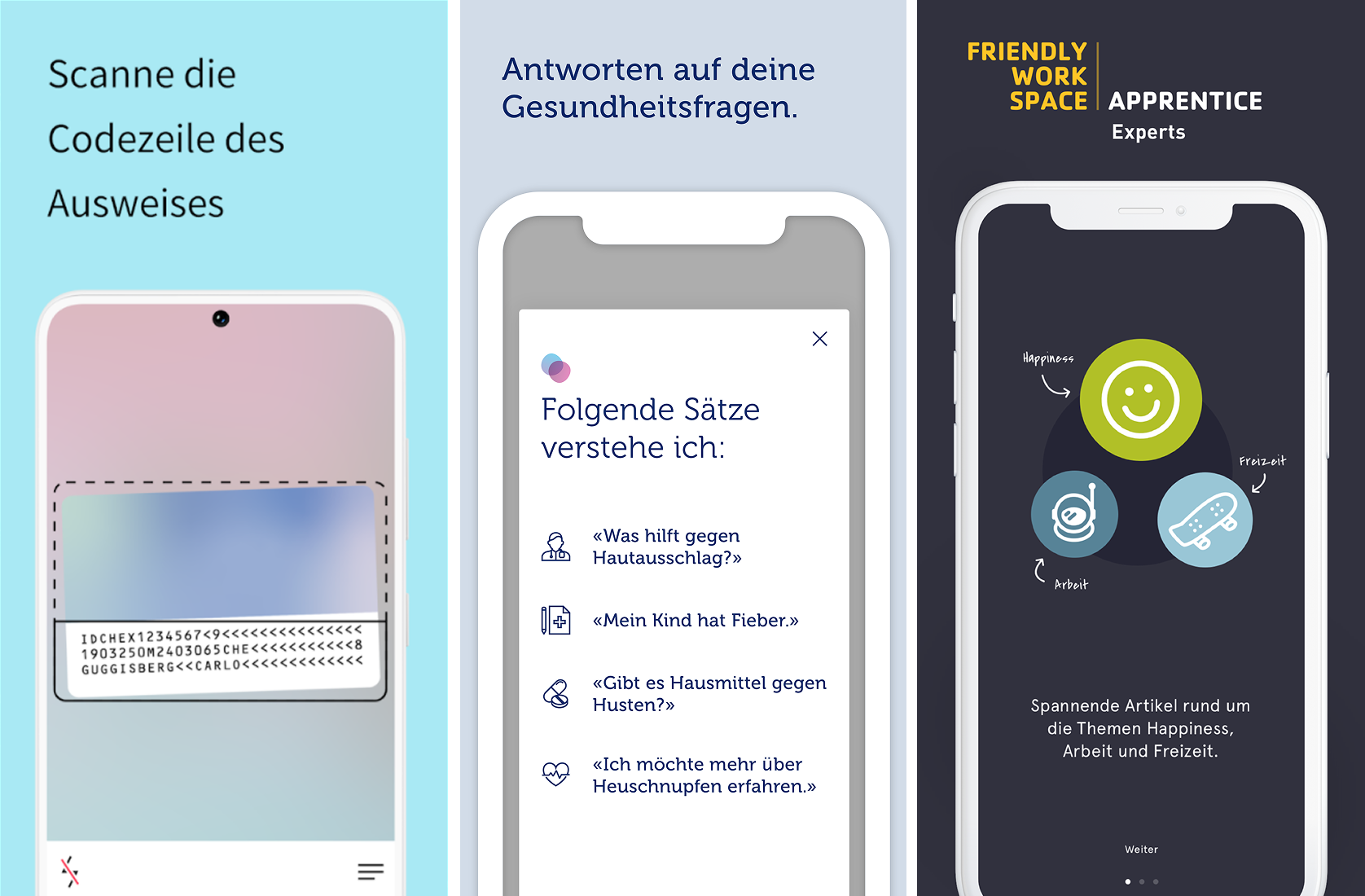 Screenshots der Projekte JALK, CSS myGuide und Friendly Workspace Apprentice