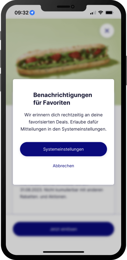 Systemdialog: Benachrichtigungen für Favoriten erlauben