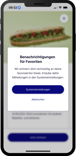 Systemdialog: Benachrichtigungen für Favoriten erlauben