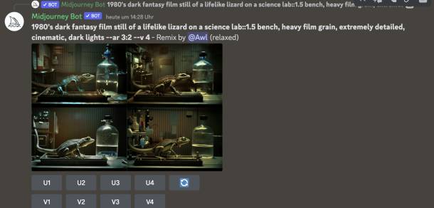 Bildentwicklung in Midjourney, Eidechse im Labor