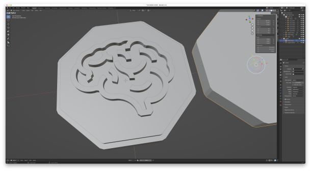 Screenshot aus blender, wo die Orden in 3D Objekte verwandelt werden