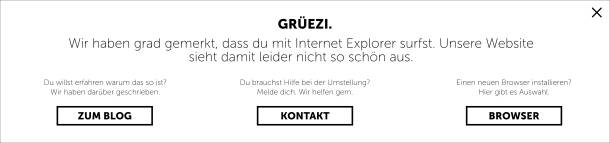 Browser warning Internet Explorer