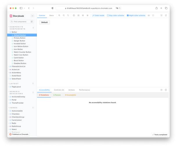 Capture d'écran avec les composants Button de Storybook