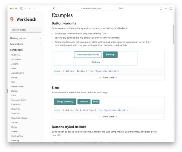 Capture d'écran avec les composants button de Workbench