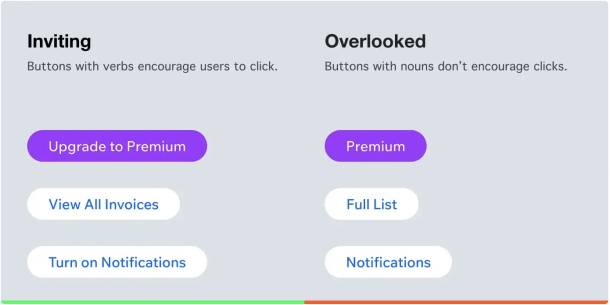 Examples of buttons with and without verbs