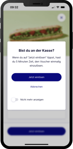 Systemdialog: Einlösen eines Vouchers in der Insider App