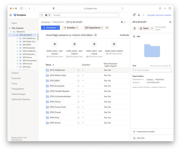 Capture d'écran de la page d'outils Dropbox