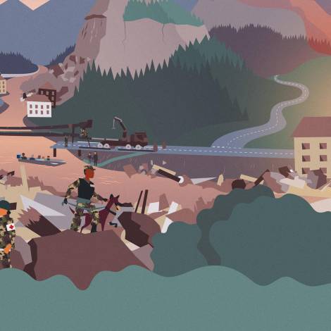 Illustration of an environmental disaster with army intervention