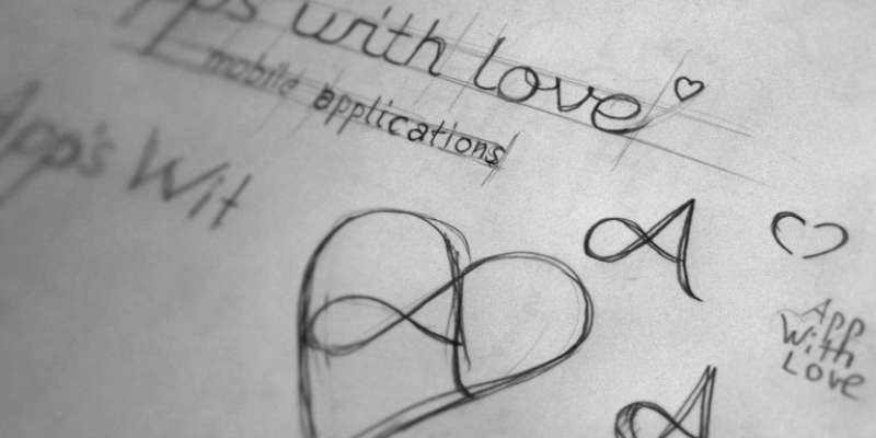 Skizzen des ersten Apps with love Logos