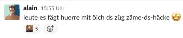 Screenshot aus Slack: Häcken macht Freude