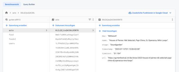 Screenshot der Firestore Datenbank