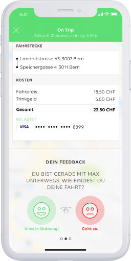 Übersicht und Feedback zur Taxifahrt