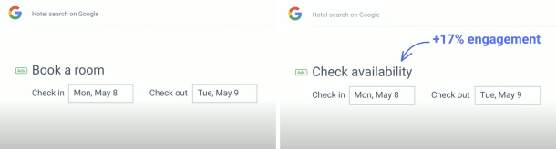 Beispiel der Google Hotel Suche für den Effekt von UX-Writing auf die Engagement-Rate