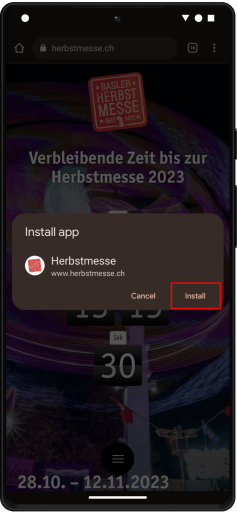 Die PWA kann auf dem Home Bildschirm installiert werden