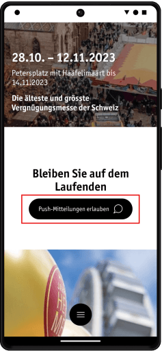 User*innen können Push-Mitteilungen der Herbstmesse erlauben