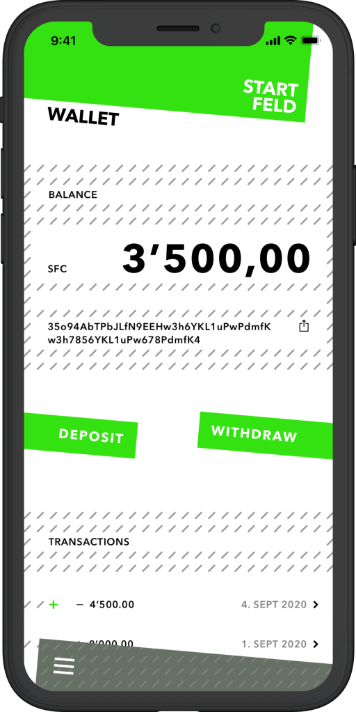 Startfeld Wallet Homescreen