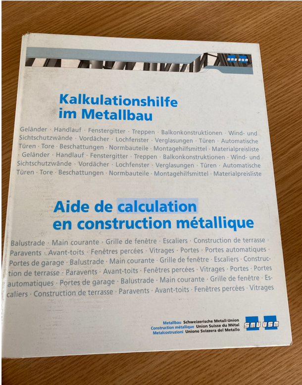 Broschüre Kalkulationshilfe im Metallbau der Schweizerischen Metall-Union