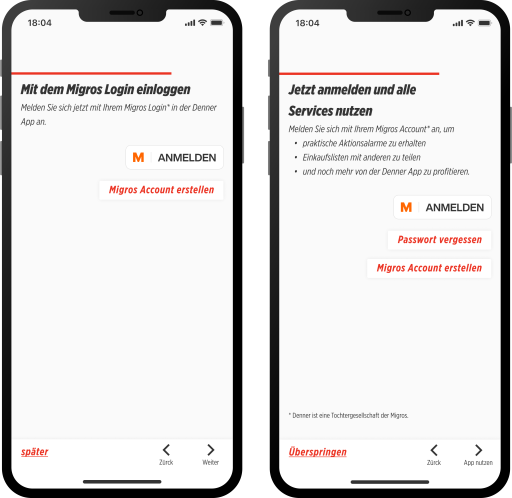 Denner App Login Screen before and after UX-Writing