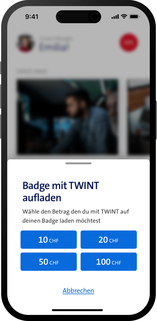 Top up the badge via Twint