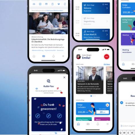 MIA - My Intranet App from Swisscom. Various Screens