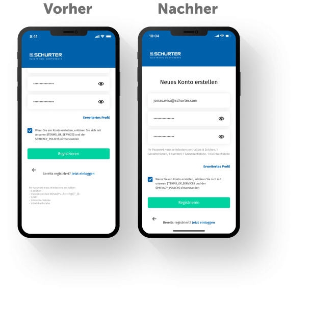 Passwort Anforderungen vor und nach UX-Writing