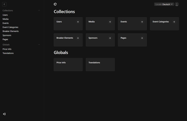 User interface of the Payload Headless Content Management System for maintaining web content