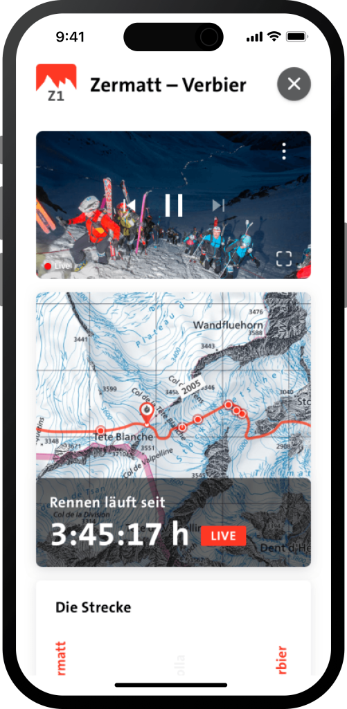 Detailed view of stage on map and video stream