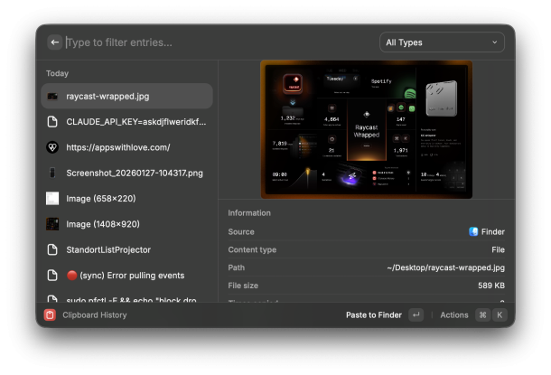 Raycast Clipboard History