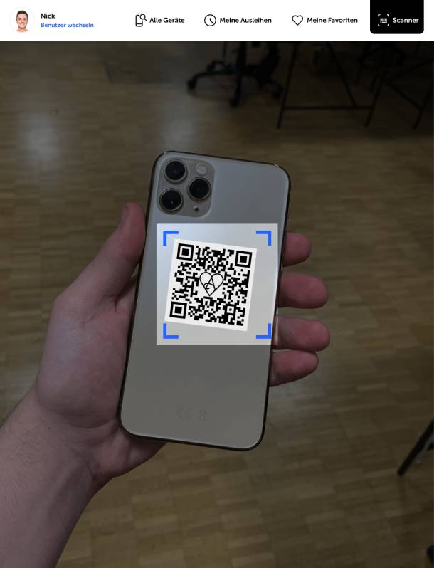 QR-Code Scanner zum Ausleihen eines Testgerätes