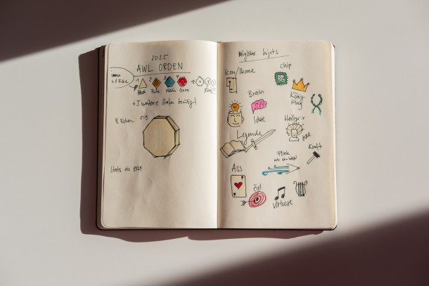 Skizzenbuch mit Zeichnungen rund um die Apps with love Orden