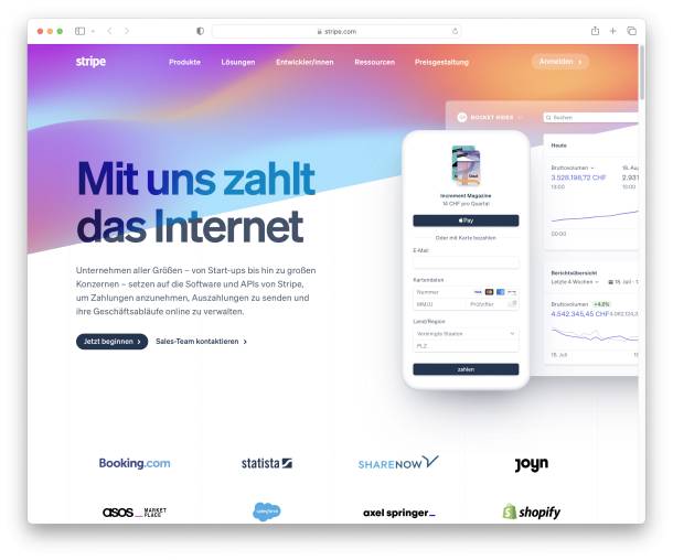 Screenshot Stripe Landing Page