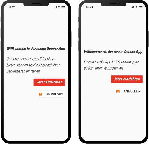 Denner App Welcome Screen before and after UX-Writing